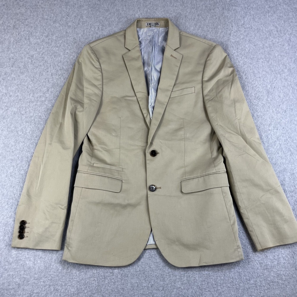 Express Photographer Fitted Suit Jacket Blazer Mens 36 Regular Beige Business